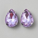 Sew on Rhinestone, Glass Rhinestone, with Iron Prong Settings, Garments Accessories, Faceted, Teardrop, Lilac, 14x10x6mm, Hole: 1.2mm(DIY-WH20031-039B-11)