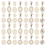 12Pcs 2 Style Oval/Round Wood Pendant Cabochon Settings Pendant Decorations, with Alloy Swivel Lobster Claw Clasps, Antique Bronze, 80~92mm, 6pcs/style(KEYC-AB00025)