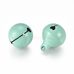 Baking Paint Iron Bell Pendants, Round, Aqua, 17x13.5mm, Hole: 2.5mm(IFIN-WH0052-03G)