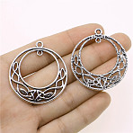 Tibetan Style Alloy Pendants, Flat Round with Triqueta Knot Charm, Antique Silver, 39x44mm(FIND-H019-16AS)