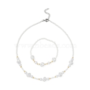 ABS Plastic Imitation Pearl Beaded Stretch Bracelet & Beaded Necklace, Jewelry Set for Women, White, 15-1/2 inch(39.5cm), Inner Diameter: 2-1/4 inch(5.7cm), 2Pcs/set(SJEW-JS01278)