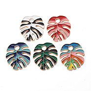 Rack Plating Alloy Enamel Pendants, Cadmium Free & Nickel Free & Lead Free, Monstera Leaf, Light Gold, Mixed Color, 33.5x30x1.5mm, Hole: 5mm(ENAM-T015-012-NR)