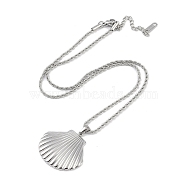 304 Stainless Steel Pendant Necklaces, Shell Shape, Stainless Steel Color, 17.91 inch(45.5cm)(NJEW-Z033-01P)