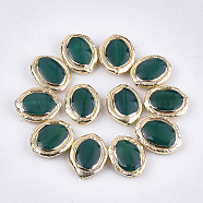 Natural Agate Beads, with Electroplate Polymer Clay, Dyed, Oval, Dark Green, 21~22x17~18x6.5~7mm, Hole: 1~1.2mm(X-G-S260-10B)