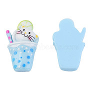 Opaque Resin Cabochons, Cat with Cup, Light Sky Blue, 32x19x6.5mm(X-CRES-N021-126)