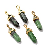 Natural Ruby in Zoisite Pendants, Faceted, with Golden Tone Brass Findings, Lead free & Cadmium Free, Bullet, 27~30x9~10x7~8mm, Hole: 4x3mm(G-K329-44G)