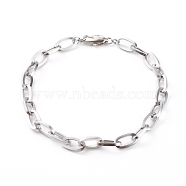304 Stainless Steel Cable Chain Bracelets,with Brass Lobster Claw Clasps, Stainless Steel Color, 7-5/8 inch(19.5cm)(BJEW-JB06194-02)