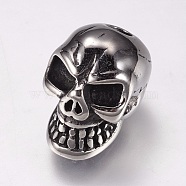 304 Stainless Steel Beads, Skull, Antique Silver, 15.5x10x12mm, Hole: 3mm(STAS-F144-111AS)