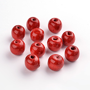 Dyed Natural Wood Beads, Round, Nice for Children's Day Gift Making, Lead Free, Red, about 14mm wide, about 13mm high, hole: 4mm, about 1200pcs/1000g(TB095Y-1)