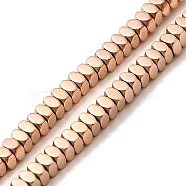 Electroplated Synthetic Non-magnetic Hematite Beads Strands, Faceted, Square, Real Rose Gold Plated, 3x3x2mm, Hole: 1mm, about 210pcs/strand, 16.54 inch(42cm)(G-L613-I01-01)