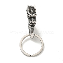 Tibetan Style 316 Surgical Stainless Steel Fittings with 304 Stainless Steel Key Ring, Dragon, Antique Silver, 60.5mm(FIND-Q101-19AS)