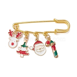 Santa Claus & Christmas Tree & Deer Alloy Enamel Charms Kilt Pins Brooch, with Iron Safety Pins, Golden, 38mm(JEWB-BR00174)