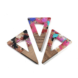 Walnut Wood Pendants, Resin and Gold foil, Triangle, Colorful, 45x30x3.5mm, Hole: 2mm(FIND-Z050-03H)