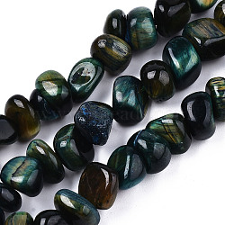 Natural Tiger Eye Beads Strands, Dyed, Tumbled Stone, Nuggets, Dark Slate Gray, 3~12x6~10x6~10mm, Hole: 1.2mm, about 52~58pcs/strand, 14.96~15.35 inch(38~39cm)(G-S374-003A)