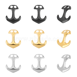 9Pcs 3 Colors Ion Plating(IP) 304 Stainless Steel Hook Clasps, For Leather Cord Bracelets Making, Anchor, Mixed Color, 31x24x6mm, Hole: 5x5mm, 3pcs/color(STAS-UN0048-09)