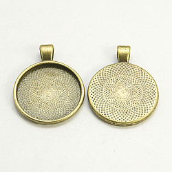 Metal Alloy Pendant Cabochon Settings, Plain Edge Bezel Cups, DIY Findings for Jewelry Making, Antique Bronze, Cadmium Free & Lead Free, Tray: 24.5mm, 37x28x6.5mm, Hole: 6x4mm(X-PALLOY-A15654-AB)