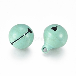 Baking Paint Iron Bell Pendants, Round, Aqua, 17x13.5mm, Hole: 2.5mm(IFIN-WH0052-03G)