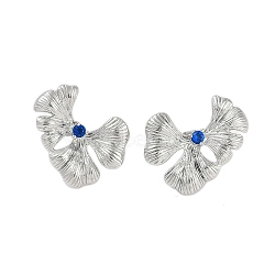 304 Stainless Steel Leaf Stud Earrings for Women, with Blue Cubic Zirconia, Stainless Steel Color, 30x31mm(EJEW-K281-28P)