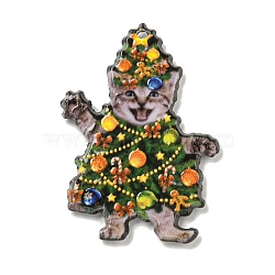 Christmas Acrylic Pendants, Cat, Colorful, 38.5x27x2.5mm, Hole: 2mm(MACR-U005-05C)