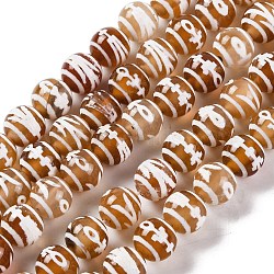 Tibetan Style dZi Beads, Natural Agate Beads, Dyed & Heated, Sandy Brown, Human Pattern, 8.1~8.6mm, Hole: 1.2mm, about 47~50pcs/strand, 15.83''(40.2cm)(G-U006-06H-02)