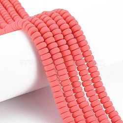 Handmade Polymer Clay Beads Strands, for DIY Jewelry Crafts Supplies, Flat Round, Salmon, 6~7x3mm, Hole: 1.5mm, about 113~116pcs/strand, 15.55 inch~16.14 inch(39.5~41cm)(CLAY-N008-20)