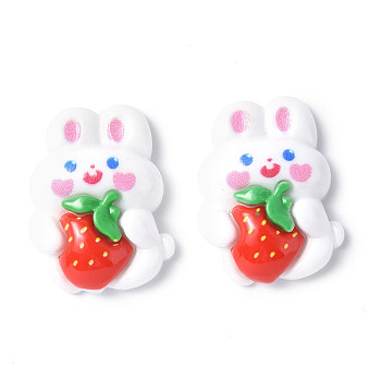 Opaque Resin Cabochons, Animal with Strawberry, Rabbit Pattern, 29.5x22x8.5mm