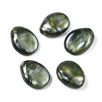 Acrylic Beads, Imitation Gemstone Style, Oval, Dark Olive Green, 25x19x9mm, Hole: 1.6mm, about 180pcs/500g