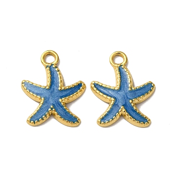 304 Stainless Steel Enamel Pendants, Starfish Charms, PVD Vacuum Plating, Real 18K Gold Plated, Steel Blue, 18x14.5x2mm, Hole: 1.8mm