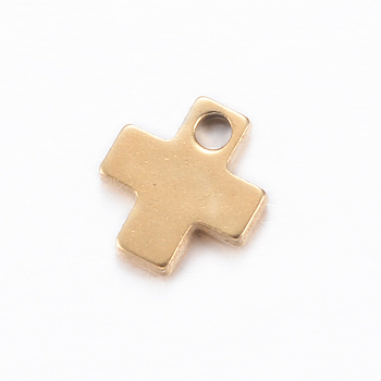 201 Stainless Steel Tiny Cross Charms, Golden, 6x5x1mm, Hole: 1mm