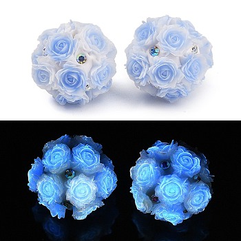 Acrylic Handmade Luminous Polymer Clay Rhinestone Beads, Glow in the Dark, Flower, Cornflower Blue, 19.5~23.5mm, Hole: 3mm