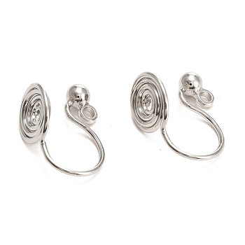 Brass Clip-on Earring Converters Findings, with Spiral Pad and Loop, for Non-pierced Ears, Platinum, 12x8mm, Hole: 1.4mm