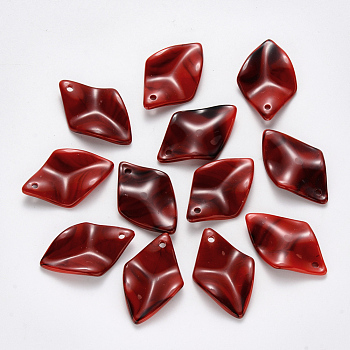 Acrylic Pendants, Imitation Gemstone Style, Leaf, Red, 29x18.5x4.5mm, Hole: 1.8mm, about 585pcs/500g