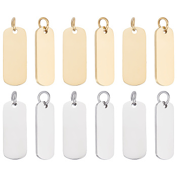 12Pcs 2 Colors 201 Stainless Steel Pendants, Manual Polishing, Rectangle, Stamping Blank Tag, Mixed Color, 20x8x1mm, Hole: 3.5mm, 6pcs/color