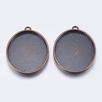 Alloy Pendant Cabochon Settings, Plain Edge Bezel Cups, Cadmium Free & Nickel Free & Lead Free, Oval, Red Copper, Tray: 40x30mm, 48x34x3.5mm, Hole: 3mm