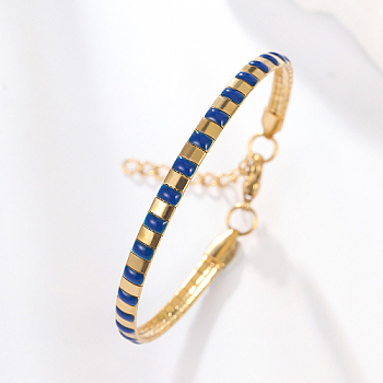 Stainless Steel Chain Bracelets for Women, with Enamel, Real 18K Gold Plated, 260mm