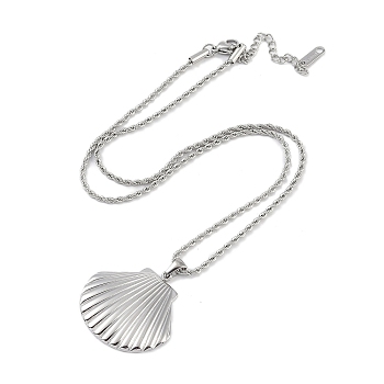 304 Stainless Steel Pendant Necklaces, Shell Shape, Stainless Steel Color, 17.91 inch(45.5cm)