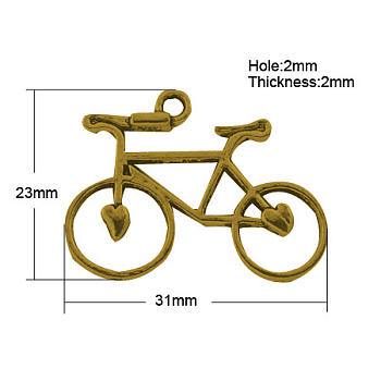 Tibetan Style Alloy Pendants, Cadmium Free & Nickel Free & Lead Free, Bicycle, Antique Golden, 23x31x2mm, Hole: 2mm