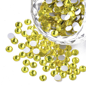 Glass Flat Back Rhinestone Cabochons, Back Plated, Faceted Half Round, Citrine, SS20, 4.6~4.8x2mm, about 1440pcs/bag