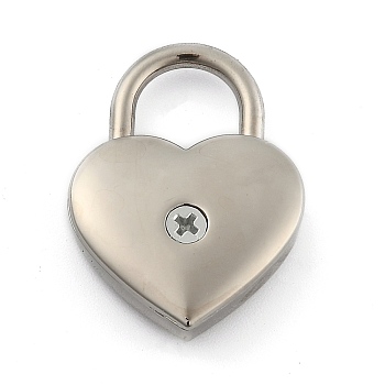 Heart Shaped Zinc Alloy Padlock, without Key, for Jewelry Box Storage Box Diary Book, Platinum, 3.5x2.5x0.8cm, Hole: 11mm