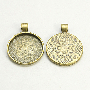 Metal Alloy Pendant Cabochon Settings, Plain Edge Bezel Cups, DIY Findings for Jewelry Making, Antique Bronze, Cadmium Free & Lead Free, Tray: 24.5mm, 37x28x6.5mm, Hole: 6x4mm