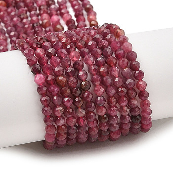 Natural Red Tourmaline Beads Strands, Faceted, Cube, Grade AAA, 3mm, Hole: 0.6mm, about 124pcs/strand, 15.55 inch(39.5cm)