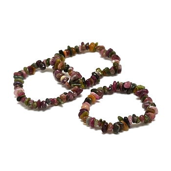 Natural Tourmaline Chip Beads Stretch Bracelets, Tumbled Stone, Inner Diameter: 1-7/8 inch(4.7cm)