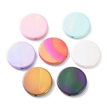 UV Plating Rainbow Iridescent Acrylic Beads, Flat Round, Mixed Color, 32x5.5mm, Hole: 2.2mm