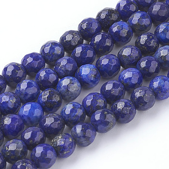 Natural Dyed Lapis Lazuli Beads Strands, Faceted Round, Midnight Blue, 6mm, Hole: 1mm, about 59pcs/strand, 14.5 inch