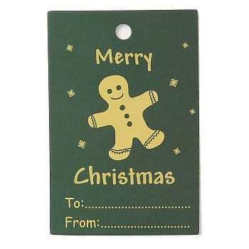 Rectangle Paper Gift Tags, for Christmas, Green, Gingerbread Man, 6x4x0.02cm