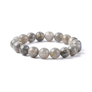 Stretchy Gemstone Bracelets, Labradorite, Grade A, with Elastic Cord, Beads: 10mm, 48~55mm inner diameter