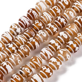 Tibetan Style dZi Beads, Natural Agate Beads, Dyed & Heated, Sandy Brown, Human Pattern, 8.1~8.6mm, Hole: 1.2mm, about 47~50pcs/strand, 15.83''(40.2cm)