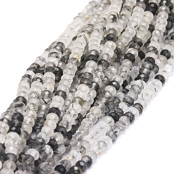 Natural Black Rutilated Quartz Beads Strands, Faceted, Rondelle, 5x3mm, Hole: 0.8mm, about 106pcs/strand, 15.43''(39.2cm)