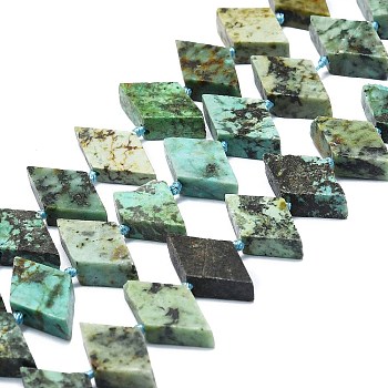 Natural African Turquoise(Jasper) Beads Strands, Rhombus, 18x10~11x5mm, Hole: 1.5mm, about 21pcs/strand, 17.32''(44cm)