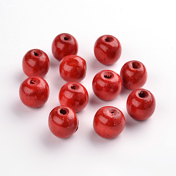 Dyed Natural Wood Beads, Round, Nice for Children's Day Gift Making, Lead Free, Red, about 14mm wide, about 13mm high, hole: 4mm, about 1200pcs/1000g